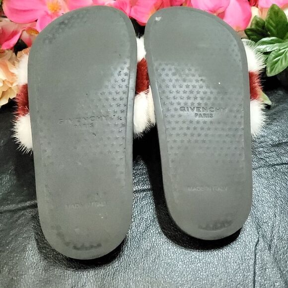 GIVENCHY Fox Fur Tisci fox fur red whitedebossed logo black slides - Picture 9 of 12